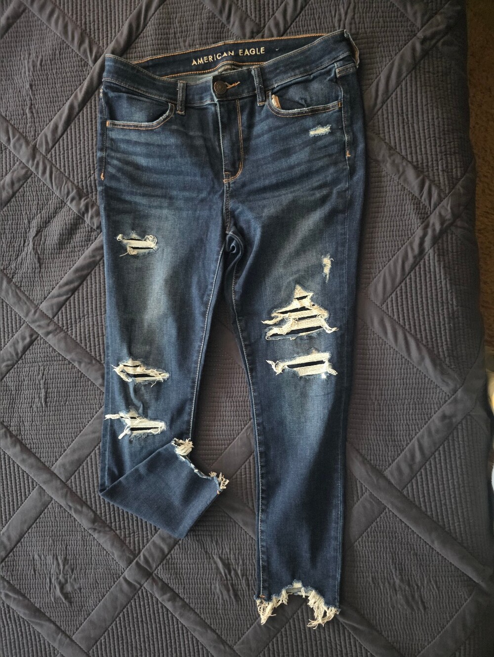 American Eagle Outfitters Dark Blue Distressed Skinny Jeans